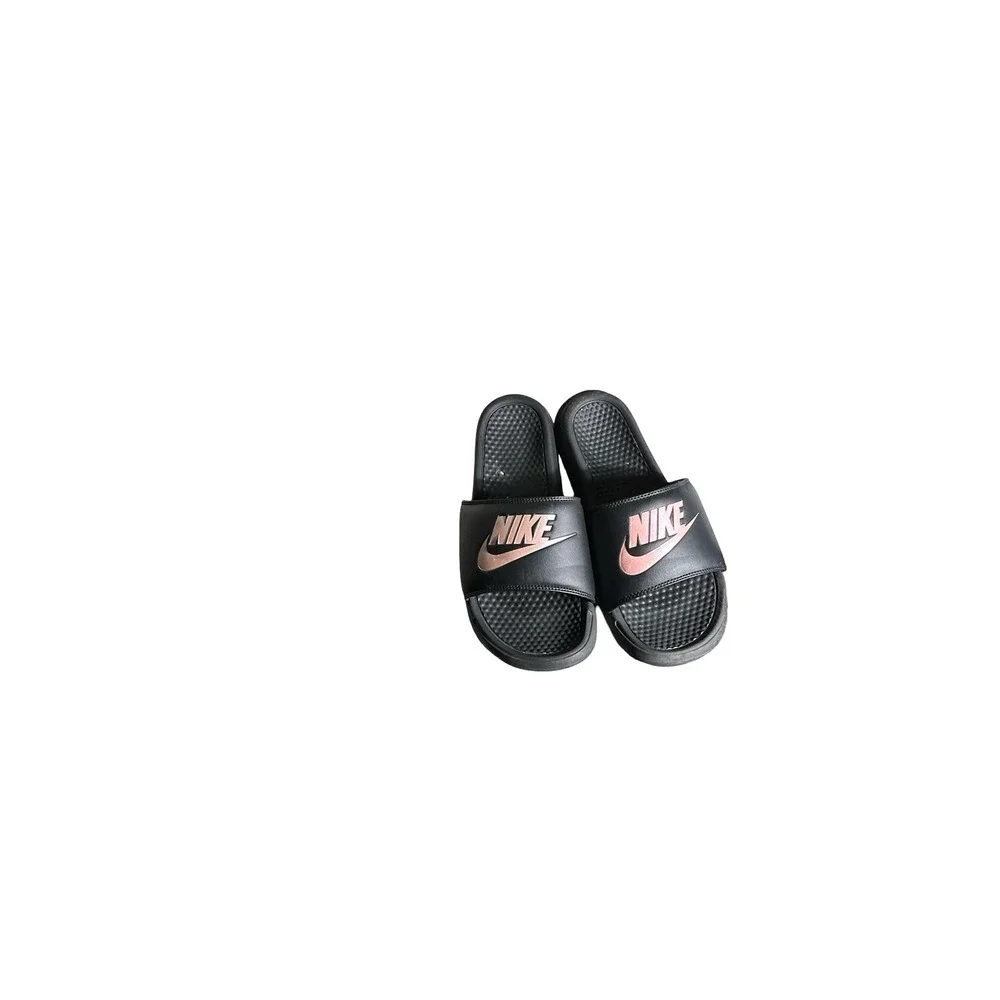 Nike Benassi JDI Black Rose Gold Metallic Slides Sandals 343881-007 Womens 11